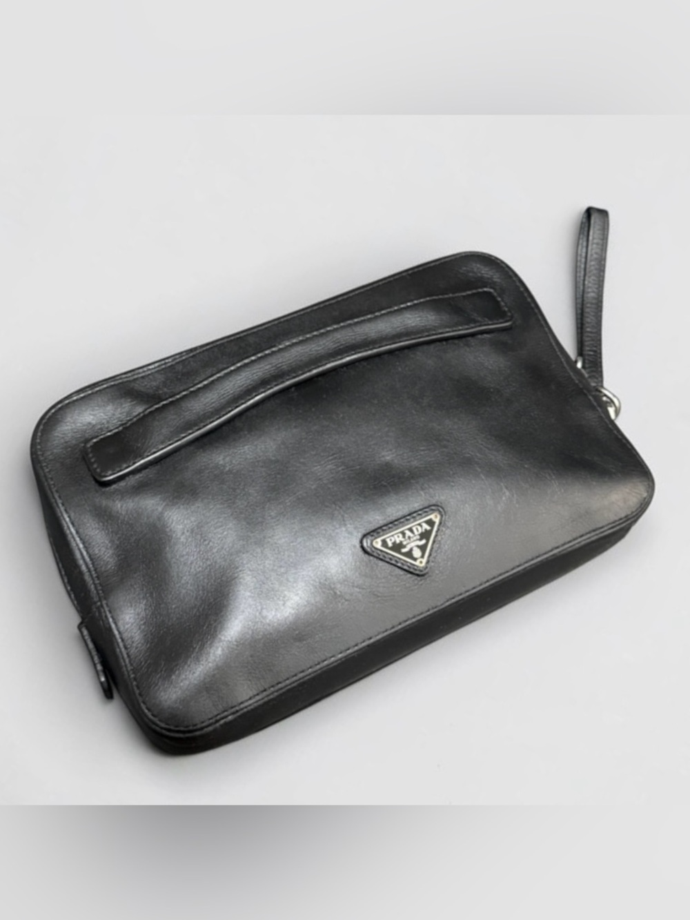 Prada Black Leather Double Zip Clutch Tavel Organizer